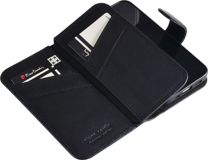 Actual product image Pierre Cardin Case iPhone 13 Mini - Genuine leather book case black & 6 card slots (Apple iPhone 13 mini)