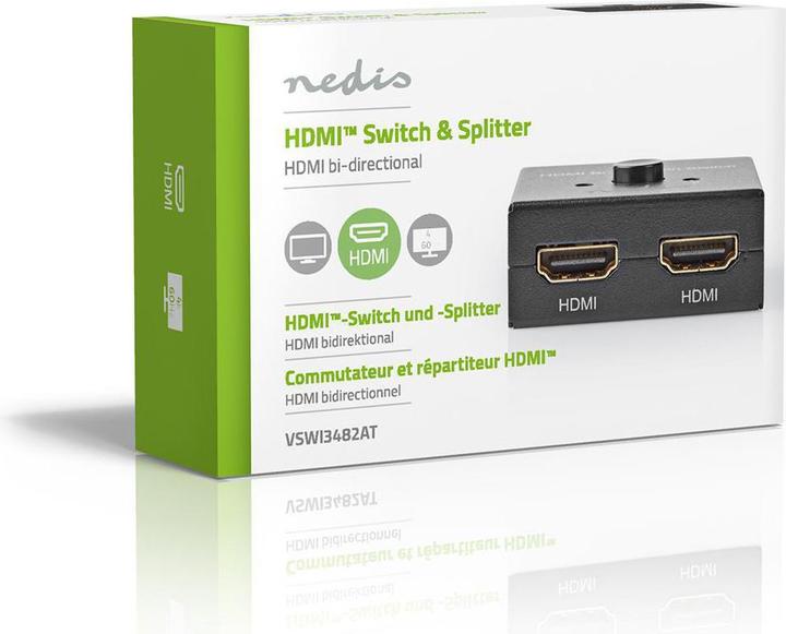 Actual product image Nedis HDMI T Switch 3-Port Port(s) 1x HDMIT Input / 2X HDMIT Input 1x HDMIT Output / 2X HDMIT