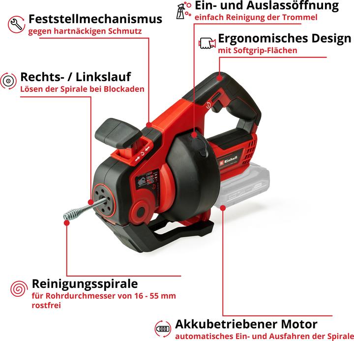 Actual product image Einhell Battery Pipe Cleaner TE-DA 18/760 Li Solo (Rechargeable battery operated)
