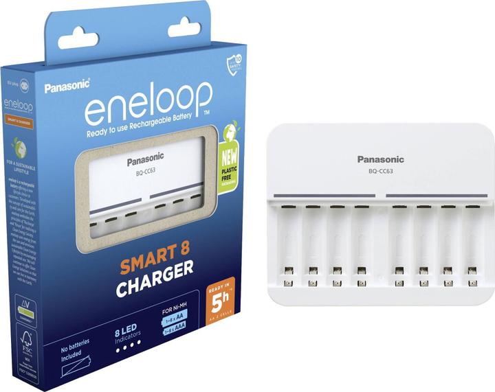 Panasonic eneloop 8 Caricabatterie a 8 celle BQ-CC63 (1 pz., AAA, AA, 2000 mAh, Caricabatterie senza batteria)