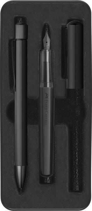 Faber-Castell Castell 140579 - Geschenkset Hexo Schwarz, mit Füller M und Drehkugelschreiber B (Schwarz matt, 2 x)