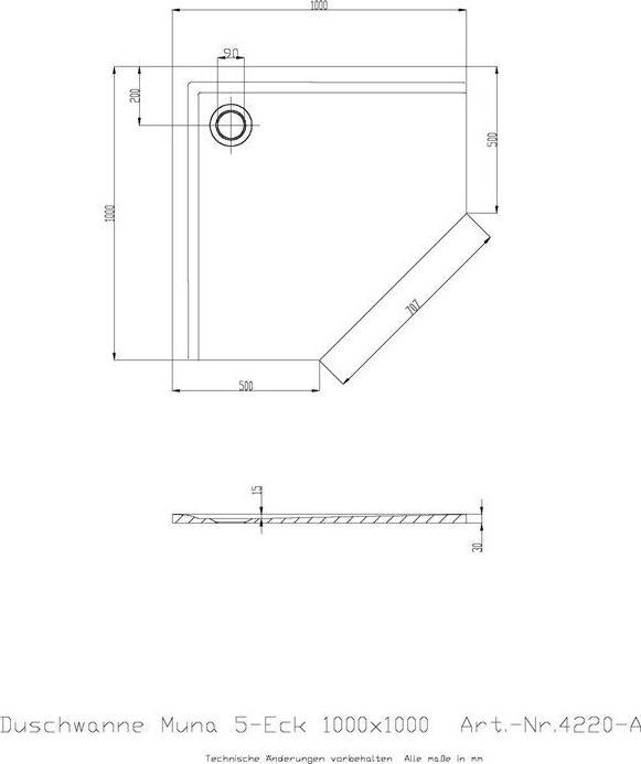 Actual product image Hoesch Pentagonal shower tray MUNA ultra-flat 1000x1000x30mm white