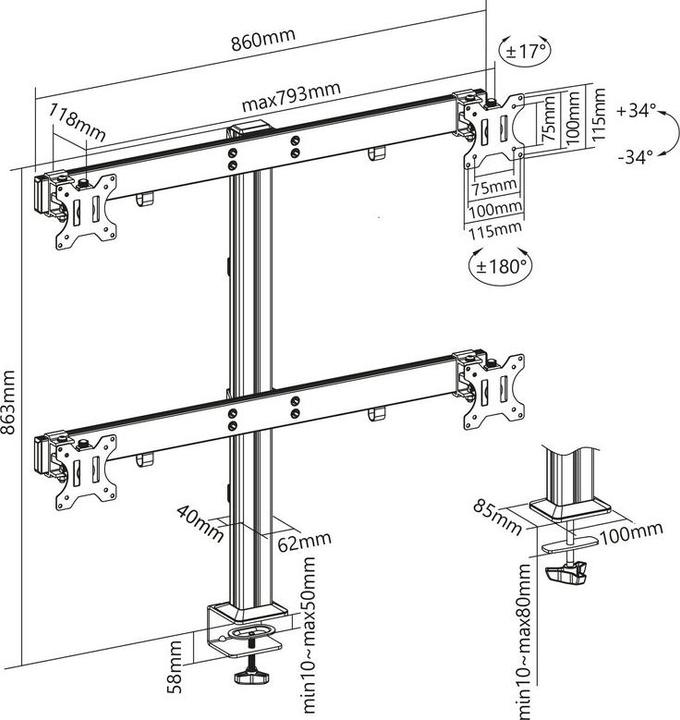 Image du produit Xantron Support de table pour 4 moniteurs (Tables, 32")