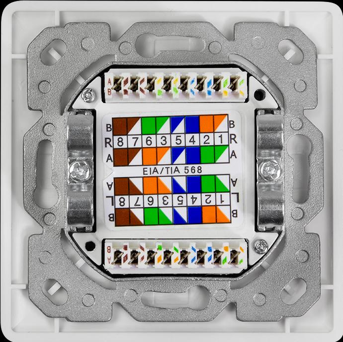Produktbild LogiLink Cat.6A Netzwerkdose UP 2 x RJ45 geschirmt, signalweiss, senkrechte Kabelzuführung