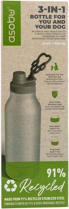 Produktbild Asobu - Dog Bowl Buddy - recycelte Edelstahlflasche mit 2 Näpfen Silber