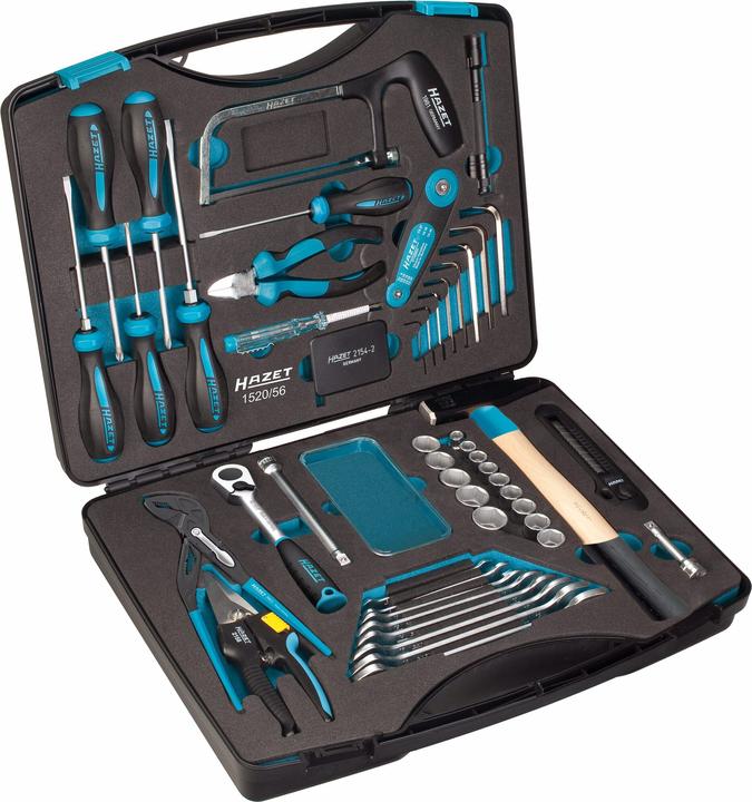 HAZET Tool case 1520/56 ∙ Square, hollow 10 mm (3/8 inch) ∙ Outside 12-point traction profile, Slot… (56 pieces)