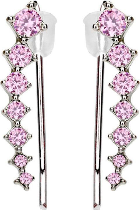 Produktbild Star Piercing Ohrring Ear Climber silber mit quadraten und Kristall pink
