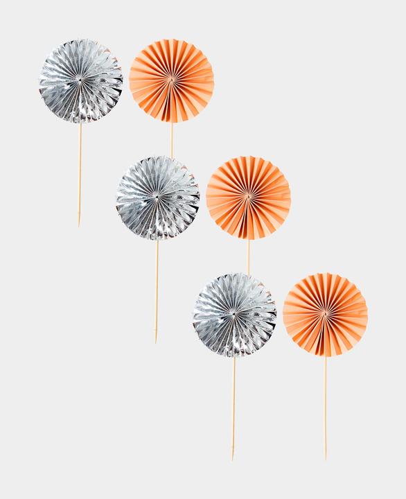 Actual product image I Am Creative Cake topper, fan picker, salmon/silver, 6 pieces