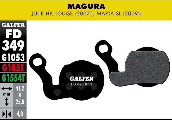 Produktbild Galfer Bike GALFER Brake Pad FD349 Standard "Magura Julie HP / Louise 07 / Marta SL 09" (Magura, Organisch (Resin))