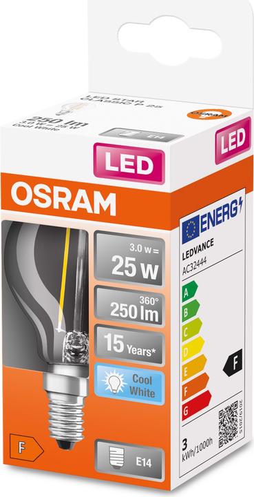 Image du produit Osram LEDSCLP25 2,5W/840 230V FIL E1410X1OSRAM (E14, 2.50 W, 250 lm, 1 x, F)