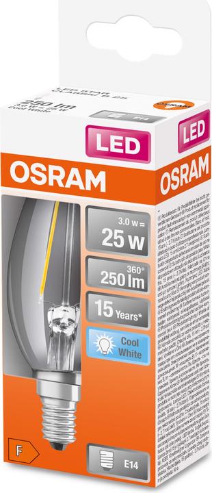 Actual product image Osram LEDSCLB25 2.5W/840 230V FIL E1410X1OSRAM (E14, 2.50 W, 250 lm, 6 x, F)