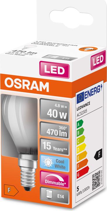 Image du produit Osram LEDSCLP40D 5W/840 230VGLFR E14 10X1OSRAM (E14, 4.80 W, 470 lm, 1 x, F)