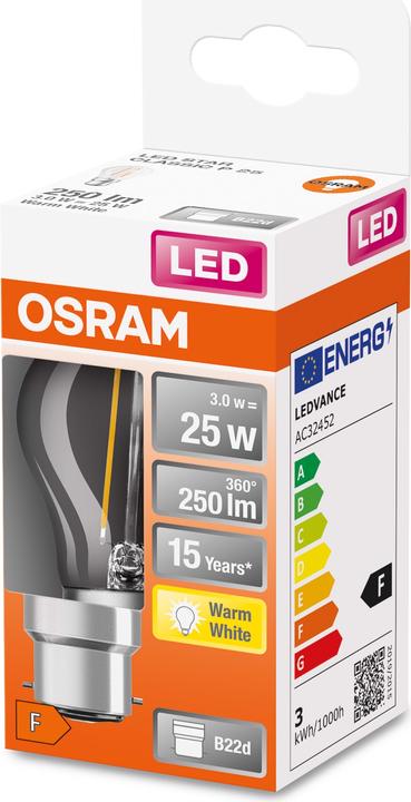 Produktbild Osram Led Retrofit Classic P (B22d, 2.50 W, 250 lm, 6 x, F)