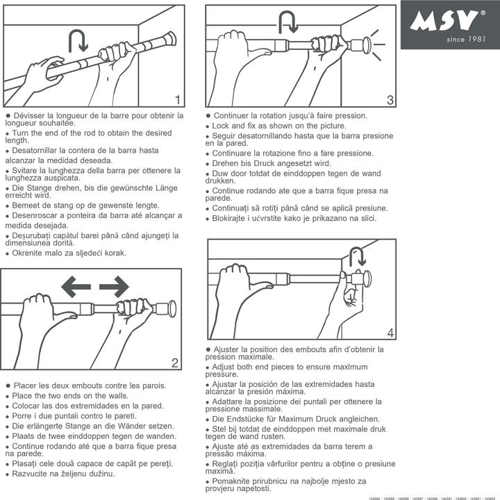 Produktbild MSV Duschstange Aluminium Glänzend Schwar 140 - 260 cm