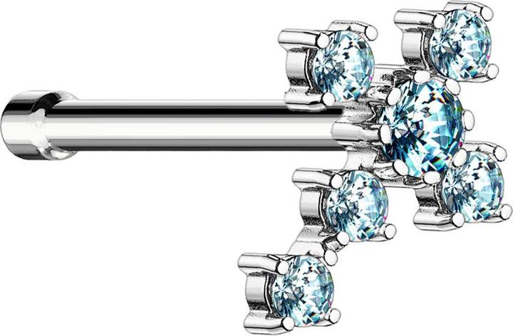 Star Piercing Nasenstecker gerade silber Kreuz mit Kristall aqua (Chirurgenstahl 316L, Messing)