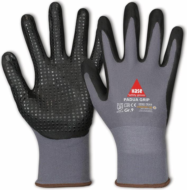 Image du produit Hase Safety Gloves Gants de travail avec picots, Padua Grip, EN 388, EN 420, taille 10, gris/noir (10)