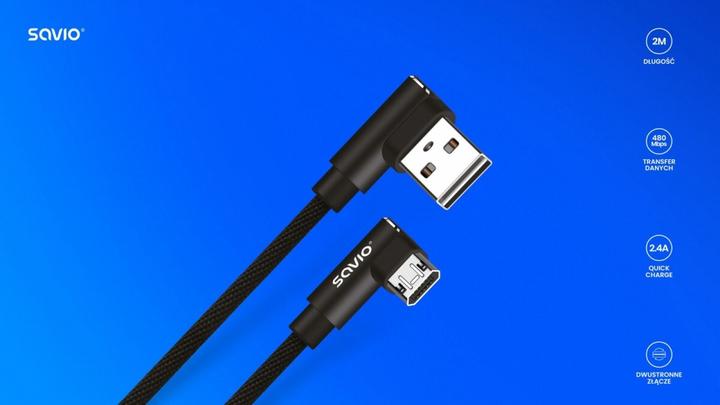 Immagine prodotto Savio CL-162 cavo USB-micro USB, 2m, kątowy, oplot (2 m)