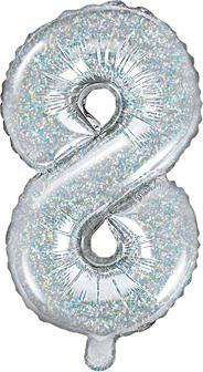 Actual product image Partydeco Foil Balloon Number "8", 35cm, holographic (1 pkt / 1 pc.)