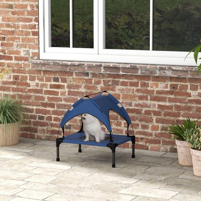 Produktbild Swisshandel24 Erhöhtes Hundebett mit Baldachin, Outdoor Hundeliege mit Dach, 61x46x63cm, dunkelblau (Hund)