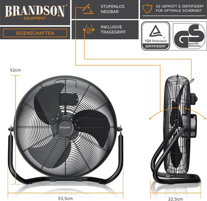 Produktbild Brandson Windmaschine, Bodenventilator im Retro Stil, hoher Luftdurchsatz, 120W, Schwarz, 50 cm Ø, neigbar