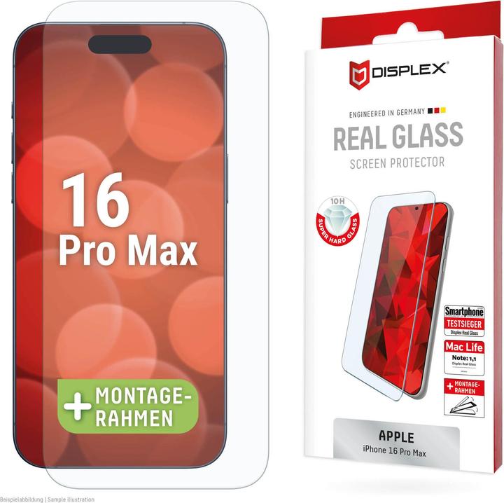 Actual product image Displex Real Glass, 2D Panzerglas (1 Piece, Apple iPhone 16 Pro Max)