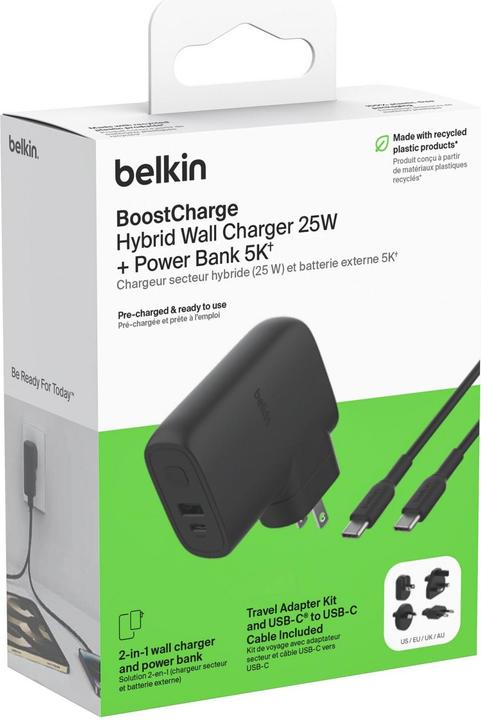 Actual product image Belkin chargeur secteur hybride 25W et B (5000 mAh, 25 W, 25 Wh)