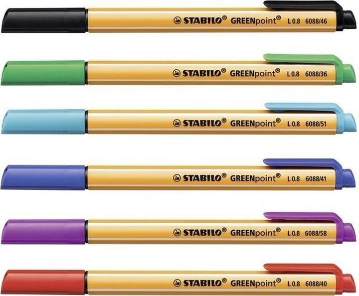 Produktbild STABILO GREENpoint umweltfreundlicher Filzschreiber (Grün, Schwarz, Lila, Türkis, Blau, Rot, 6 x)