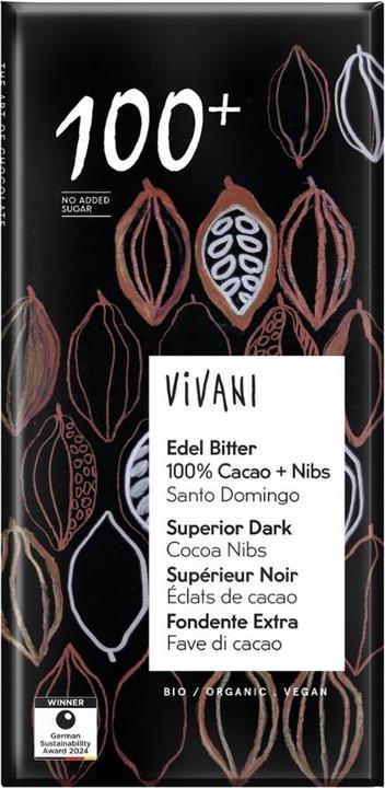 Actual product image Vivani 100% Edelbitter mit Kakaonibs Bio (80 g)