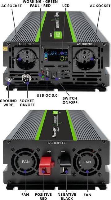 Actual product image Qoltec Przetwornica napięcia Monolith | 3000W | 6000W | 24V na 230V | Czysty Sinus | LCD