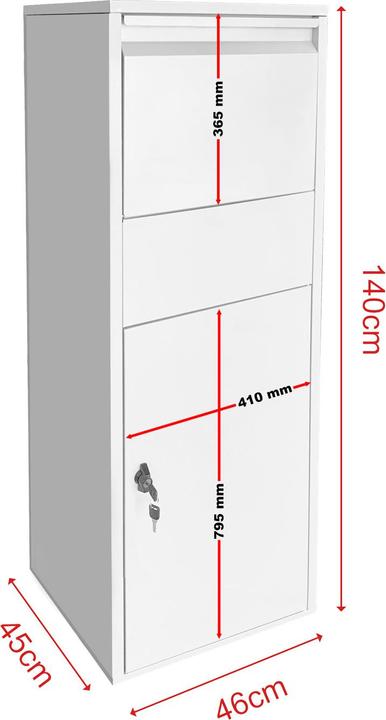 Actual product image Wiltec Parcel box Standing letter box white 46x45x140cm Parcel box at home Parcels