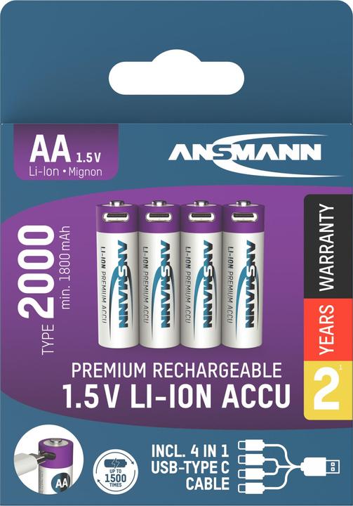 Produktbild Ansmann Li-Ion Premium Accu (4 Stk., AA, 1800 mAh)