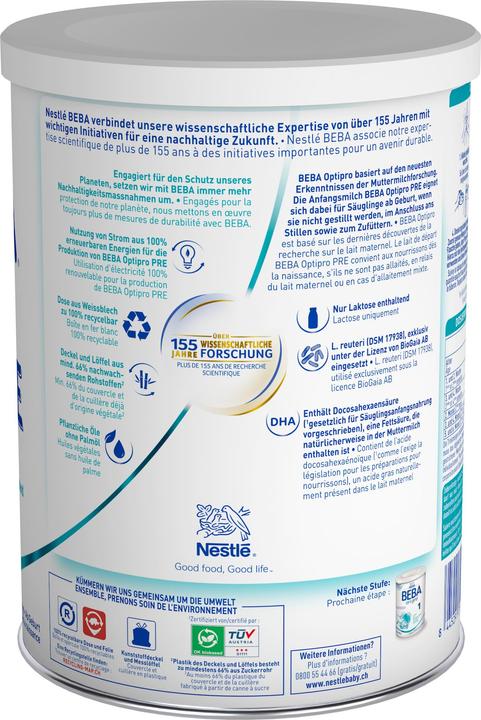Nährwerte und Zutaten Beba Optipro Pre (800 g, ab Geburt)