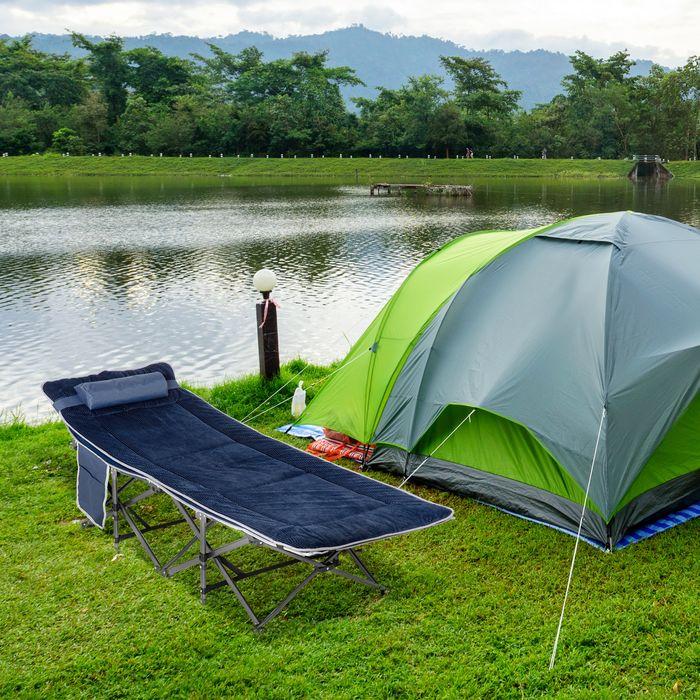 Actual product image Swisshandel24 Campingbett klappbar Feldbett mit Kopfkissen, 188x64.5x53cm, dunkelblau