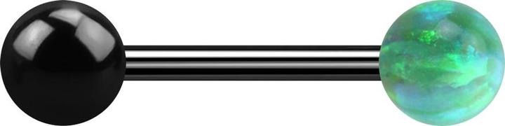 Produktbild Star Piercing Barbell schwarz mit Kugel und Kugel Opal grün (ohne Messing, Chirurgenstahl 316L)