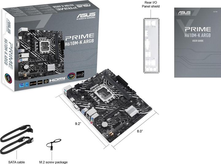 Actual product image ASUS MB PRIME -K ARGB Intel,1700,DDR5,mATX (LGA 1700, Intel H610, mATX)