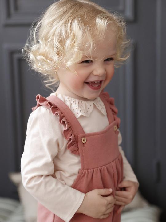 Actual product image Vertbaudet Girls' baby sweat dungarees with frills, organic cotton (62)