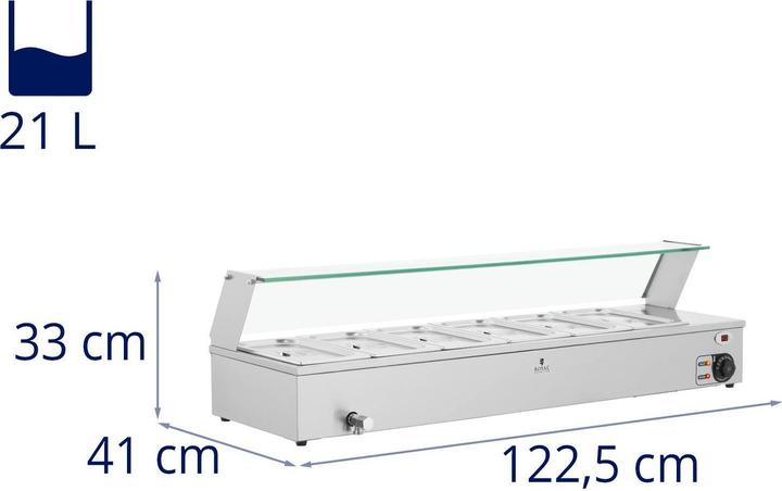 Produktbild Royal Catering Bain Marie Speisenwärmer Edelstahl 6 GN-Behälter 21 L 30 - 110 °C 2100 W