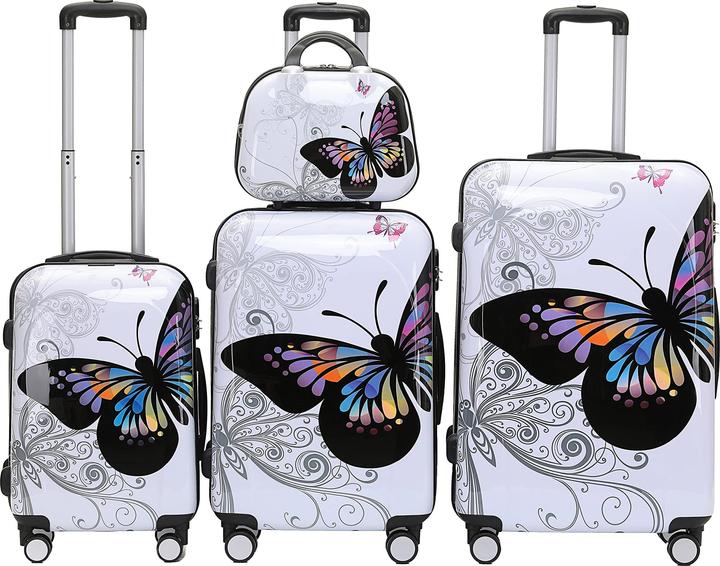 Beibye Reisekoffer Butterfly, 4er Set(XL+L+M+S) (115 l, Handgepäck (bis 50l), M (50 - 90l), L (90 - 115l), XL (ab 115l))