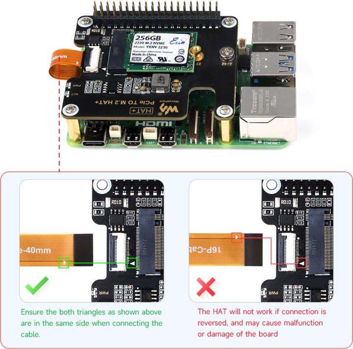 Actual product image WaveShare PCIe to M.2 HAT SSD adapter for Raspberry Pi 5
