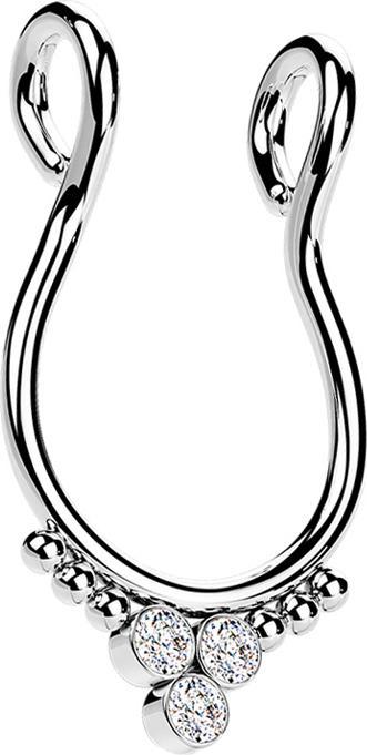 Actual product image Star Piercing Fake Septum silber sechs Kugeln drei Kristalle silber (Surgical steel 316L)