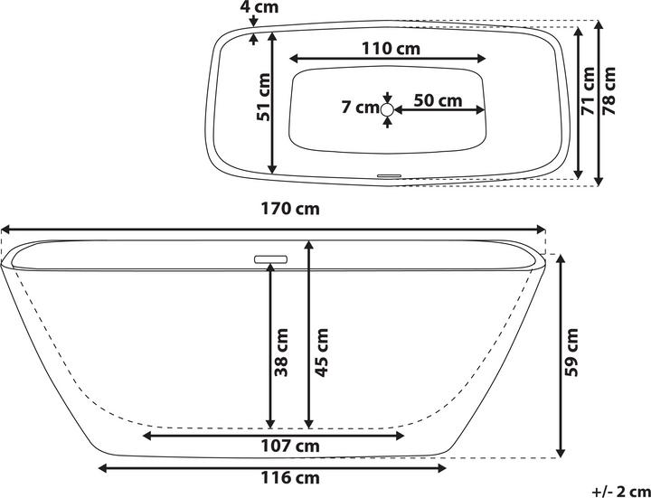 Actual product image Beliani Bath tub free-standing white rectangular 170 x 78 cm MINGO (252 l, 170 cm, 78 cm)