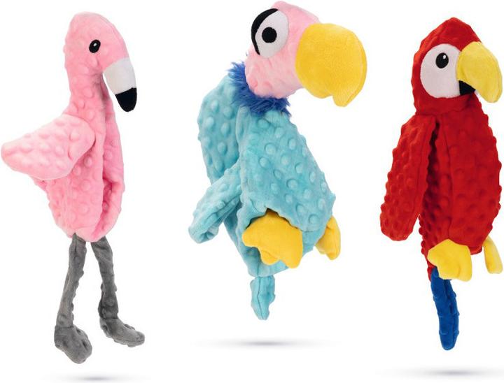 Immagine prodotto Beeztees Giocattoli di peluche Fenicottero Quak, Avvoltoio Rolf e Pappagallo Lor (Cane di peluche)