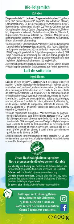 Nährwerte und Zutaten Holle Bio 3 (460 g, ab 10 Monaten)