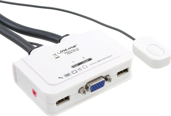 Produktbild InLine KVM Switch 2-fach VGA USB mit Audio und integrierten Kabelsaetzen 0,9m weiss