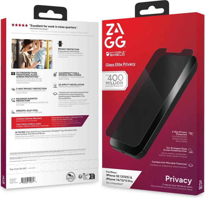 Actual product image Zagg InvisibleShield Glass Elite Privacy - Screen protector for mobile phone (1 Piece, Apple iPhone 16e)