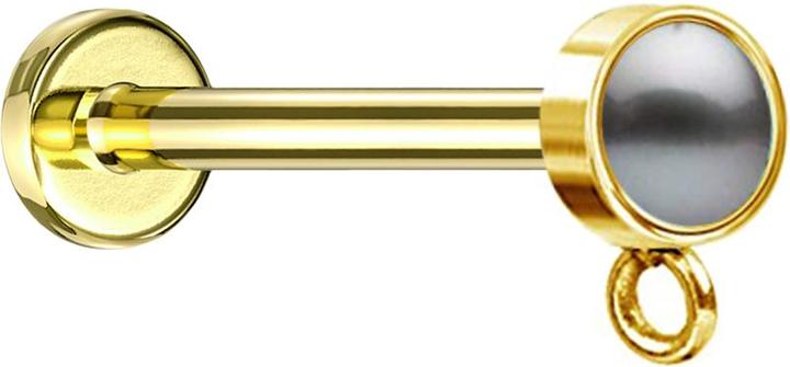 Produktbild Star Piercing Micro Labret Innengewinde vergoldet mit Zylinder Perle schwarz Ring für Anhänger (Chirurgenstahl 316L, ohne Messing)