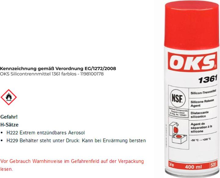 Immagine prodotto Oks Agente distaccante siliconico 1361 bomboletta spray da 400 ml