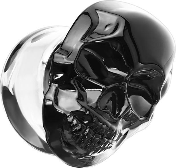 Produktbild Star Piercing Flared Plug aus Pyrex Glas schwarz Schädel (Glas, ohne Messing)