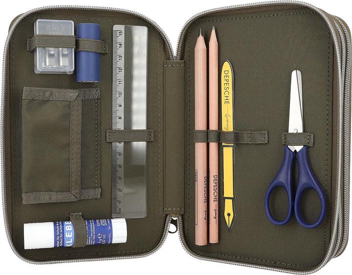 Actual product image Magni DEPESCHE DINO World pencil case with 3D effect 3 compartments green