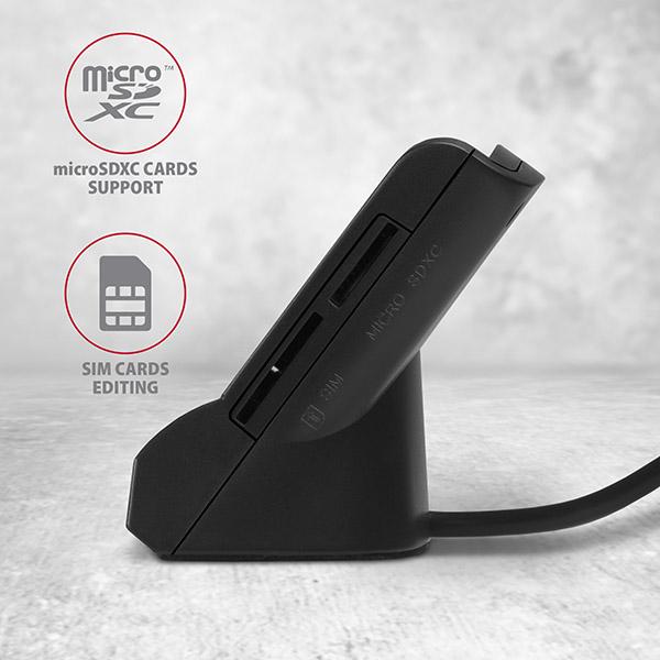 Actual product image Axagon CRE-SM2 USB Smart Card and SD/microSD/SIM Card Reader - USB 2.0 (USB 2.0)